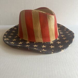 Lucky 7 Patriotic Straw Hat Men Size L* Blue Red Stars Stripes USA Theme Good